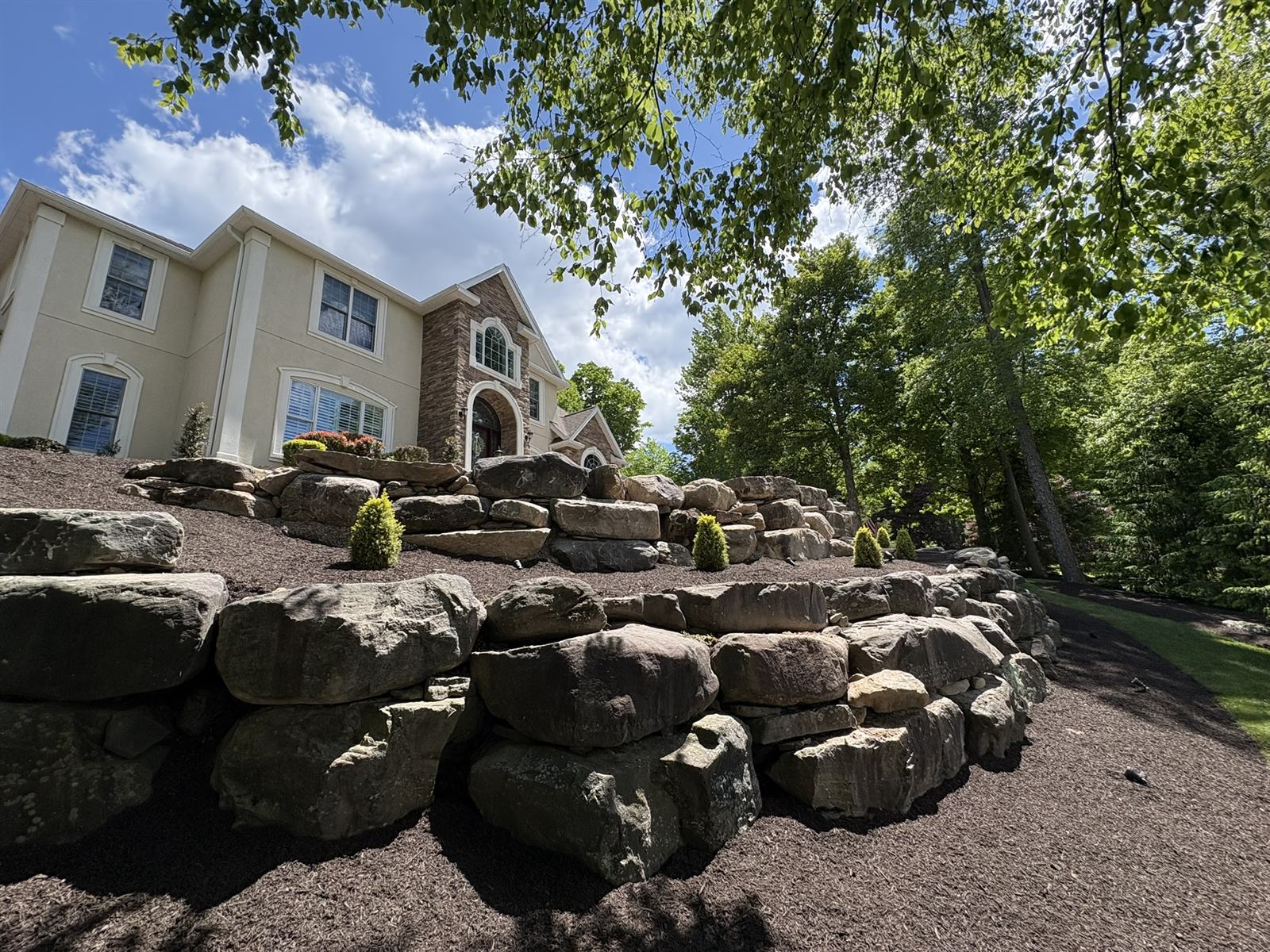 Boulder Retaining Wall Multi-Tier Detail